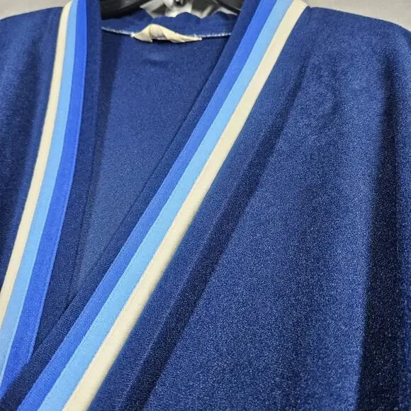 VTG Vanity Fair For Him Mens L-XL Robe Navy Blue Velour Calf Length Tie Belt USA - Picture 3 of 13